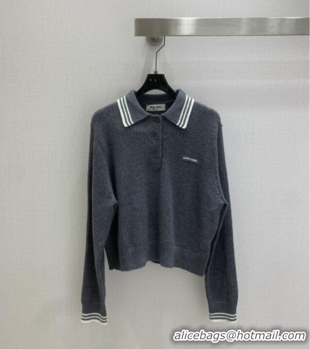 ​Grade Design Miu Miu Wool Knit Polo Shirt and Skirt Set M110506 Grey 2025