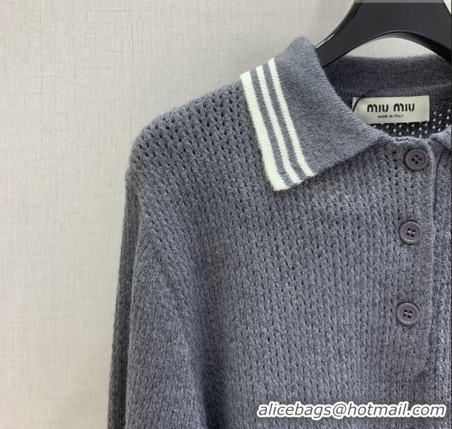​Grade Design Miu Miu Wool Knit Polo Shirt and Skirt Set M110506 Grey 2025