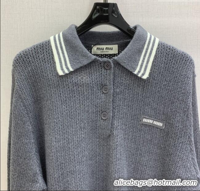 ​Grade Design Miu Miu Wool Knit Polo Shirt and Skirt Set M110506 Grey 2025