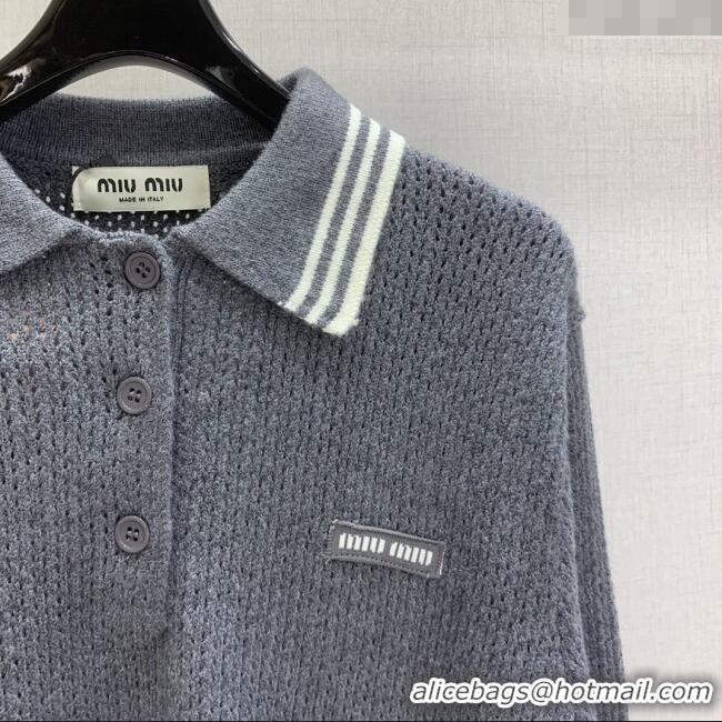 ​Grade Design Miu Miu Wool Knit Polo Shirt and Skirt Set M110506 Grey 2025