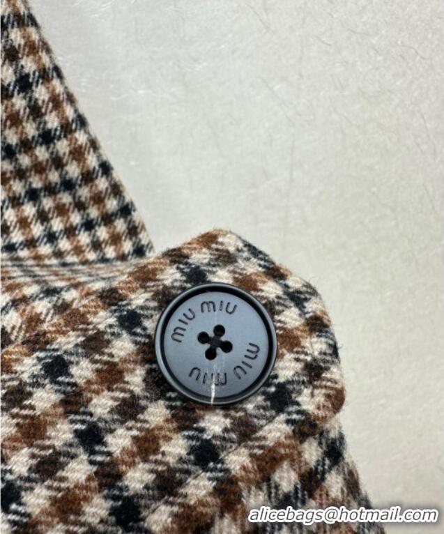 Top Grade Miu Miu Wool Plaid Long Coat M110511 Brown/Multicolor 2025
