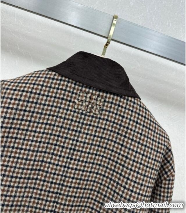 Top Grade Miu Miu Wool Plaid Long Coat M110511 Brown/Multicolor 2025