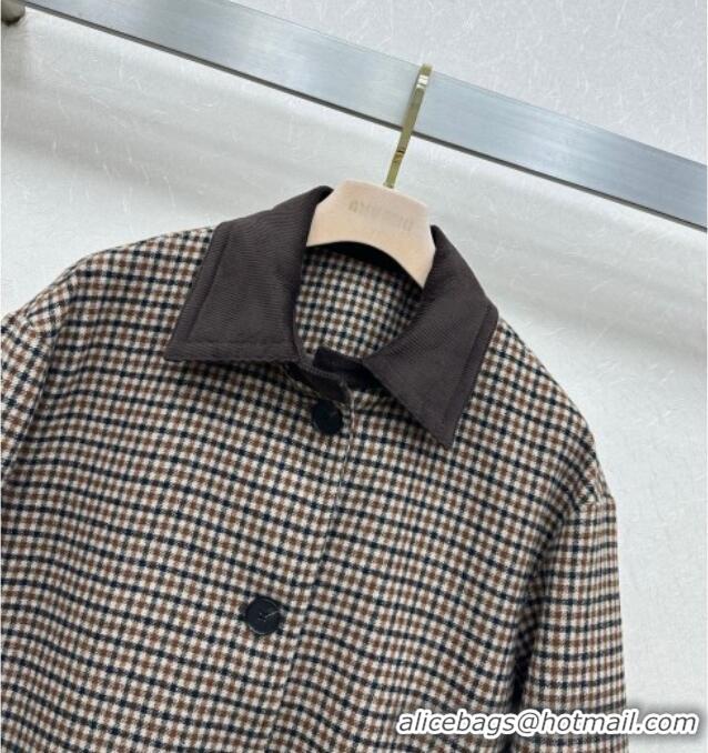 Top Grade Miu Miu Wool Plaid Long Coat M110511 Brown/Multicolor 2025