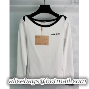 Promotional Miu Miu Cotton Long Sleeve T-Shirt M110503 White 2025