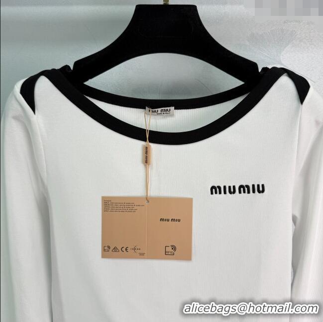 Promotional Miu Miu Cotton Long Sleeve T-Shirt M110503 White 2025
