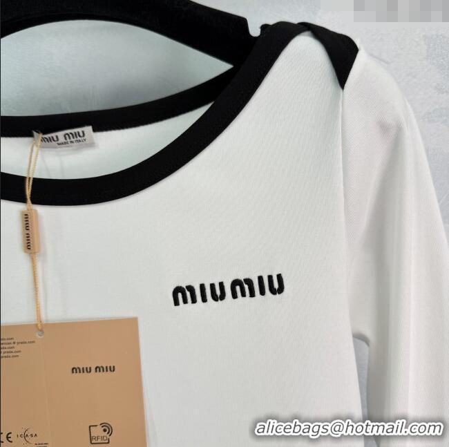Promotional Miu Miu Cotton Long Sleeve T-Shirt M110503 White 2025