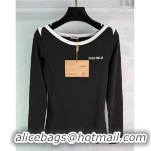 Good Product Miu Miu Cotton Long Sleeve T-Shirt M110503 Black 2025