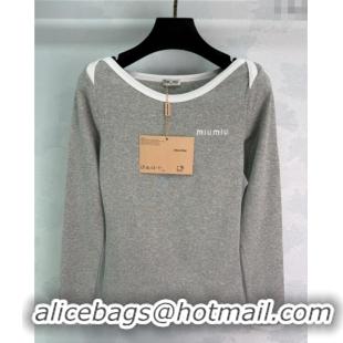 Best Quality Miu Miu Cotton Long Sleeve T-Shirt M110503 Grey 2025