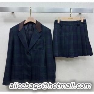 ​Grade Quality Miu Miu Plaid Jacket and Skirt Set M110512 Green/Multicolor 2025