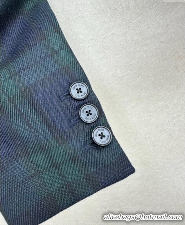 ​Grade Quality Miu Miu Plaid Jacket and Skirt Set M110512 Green/Multicolor 2025