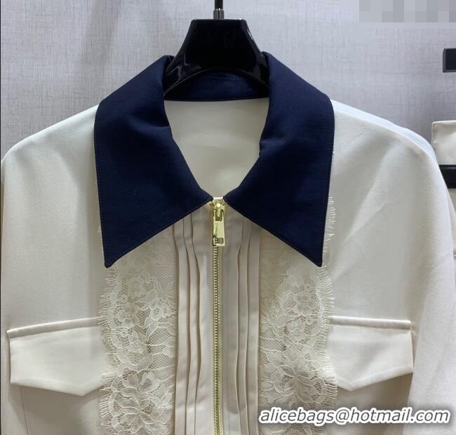 ​Luxury Cheap Miu Miu Lace Trim Jacket and Skirt Set M110513 White 2025