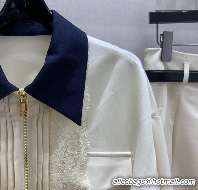 ​Luxury Cheap Miu Miu Lace Trim Jacket and Skirt Set M110513 White 2025