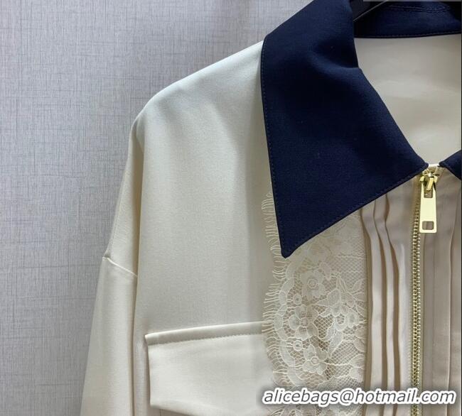 ​Luxury Cheap Miu Miu Lace Trim Jacket and Skirt Set M110513 White 2025