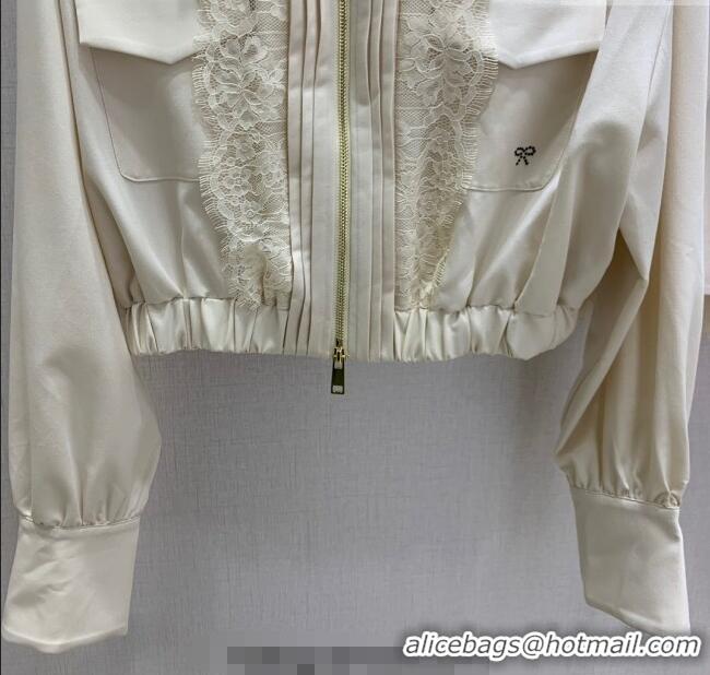 ​Luxury Cheap Miu Miu Lace Trim Jacket and Skirt Set M110513 White 2025