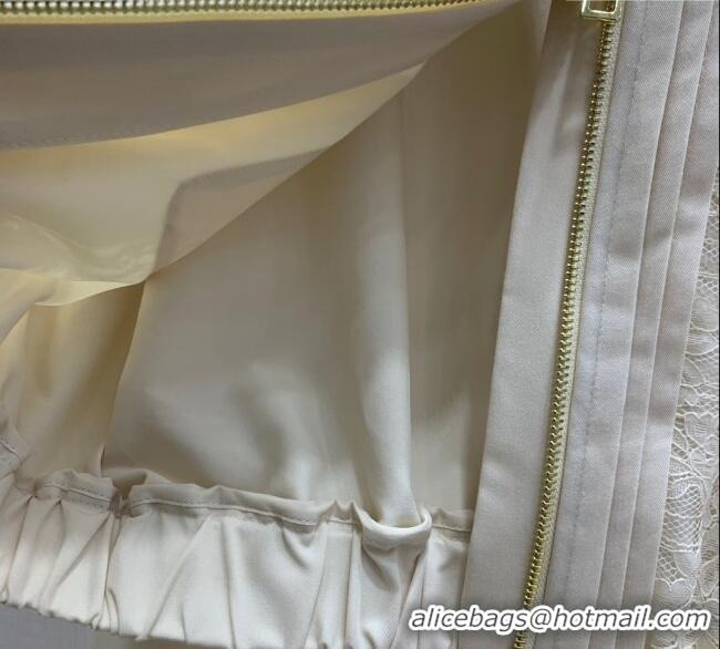 ​Luxury Cheap Miu Miu Lace Trim Jacket and Skirt Set M110513 White 2025