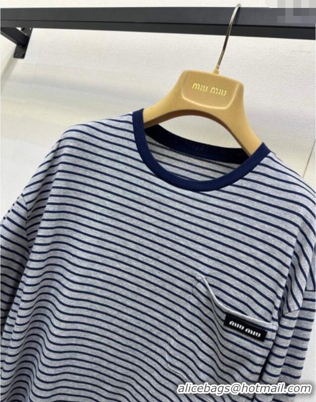 ​Modern Classic Miu Miu Cotton Striped T-Shirt M110514 Grey/Blue 2025