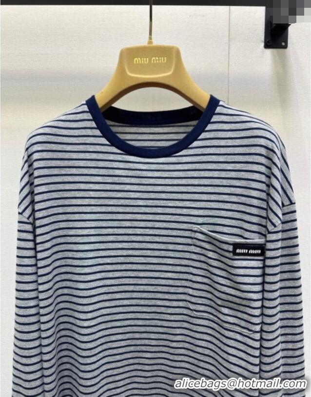 ​Modern Classic Miu Miu Cotton Striped T-Shirt M110514 Grey/Blue 2025