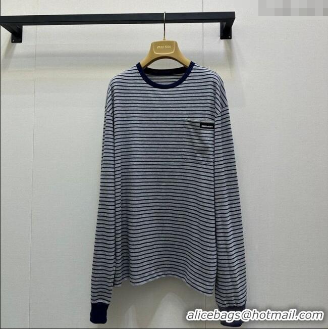 ​Modern Classic Miu Miu Cotton Striped T-Shirt M110514 Grey/Blue 2025