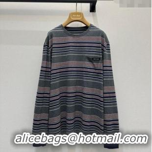 ​Luxury Cheap Miu Miu Striped T-Shirt M110516 Grey/Pink 2025