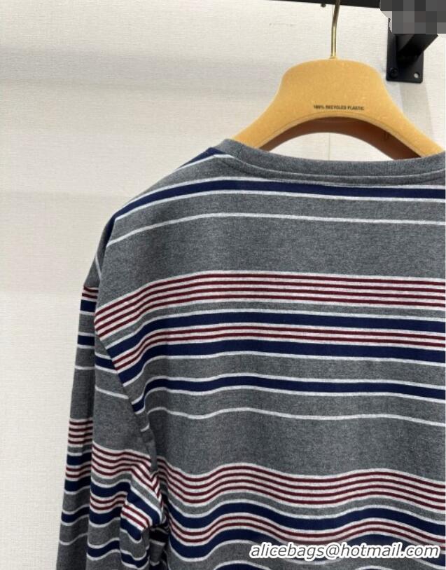 ​Luxury Cheap Miu Miu Striped T-Shirt M110516 Grey/Pink 2025