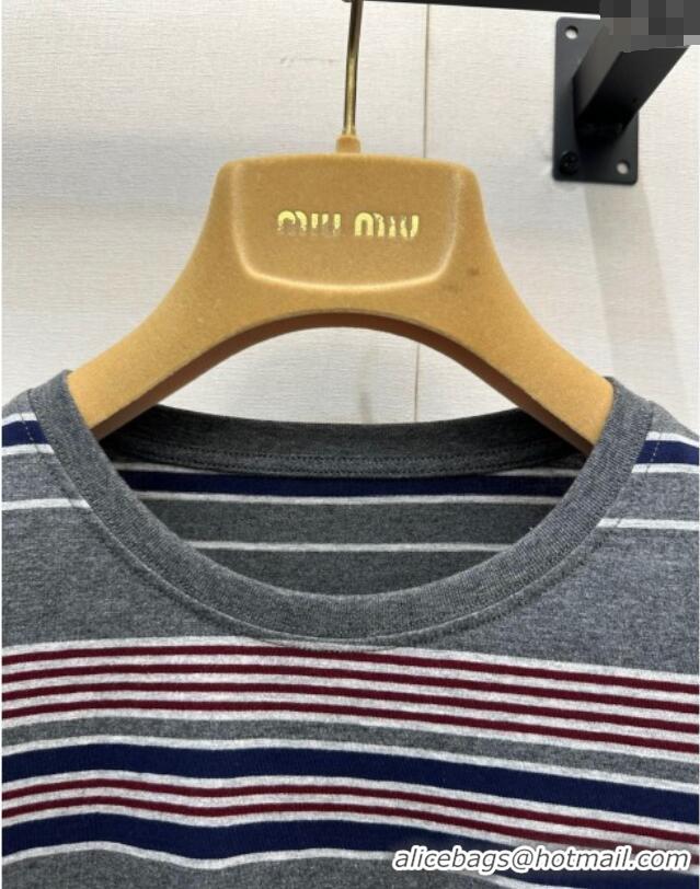 ​Luxury Cheap Miu Miu Striped T-Shirt M110516 Grey/Pink 2025