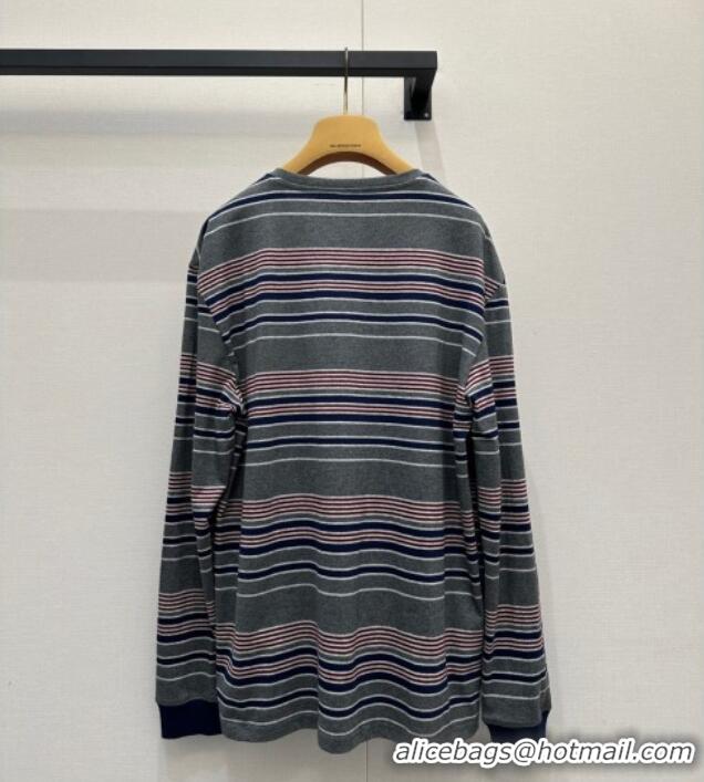 ​Luxury Cheap Miu Miu Striped T-Shirt M110516 Grey/Pink 2025