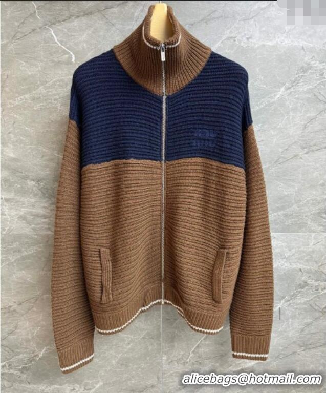 Buy Fashionable Miu Miu Wool Knit Cardigan M110520 Brown/Blue 2025
