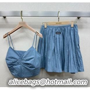 Top Design Miu Miu Cotton Vest and Skirt Set M110521 Blue 2025