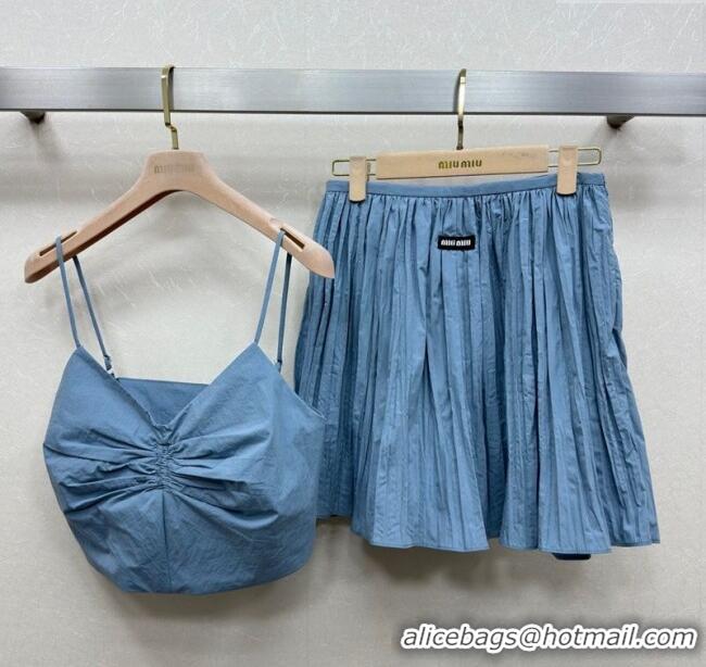 Top Design Miu Miu Cotton Vest and Skirt Set M110521 Blue 2025