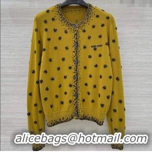 Super Quality Miu Miu Wool Cardigan with Charm M110529 Yellow 2025
