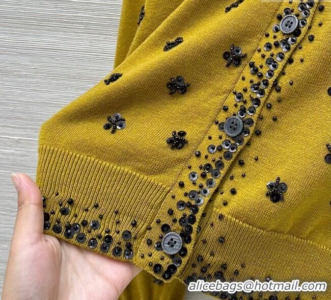 Super Quality Miu Miu Wool Cardigan with Charm M110529 Yellow 2025