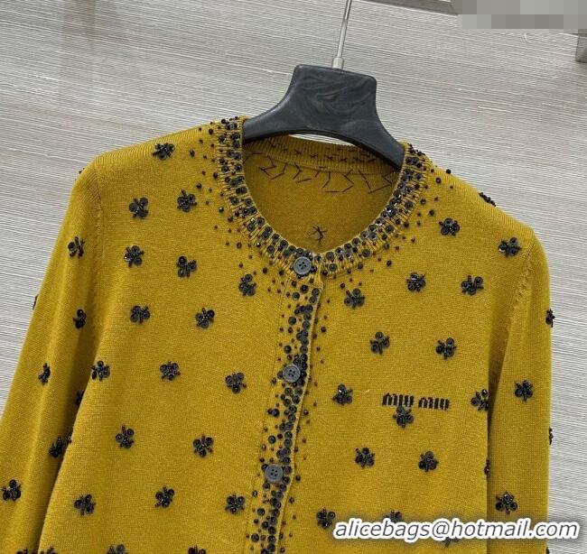 Super Quality Miu Miu Wool Cardigan with Charm M110529 Yellow 2025