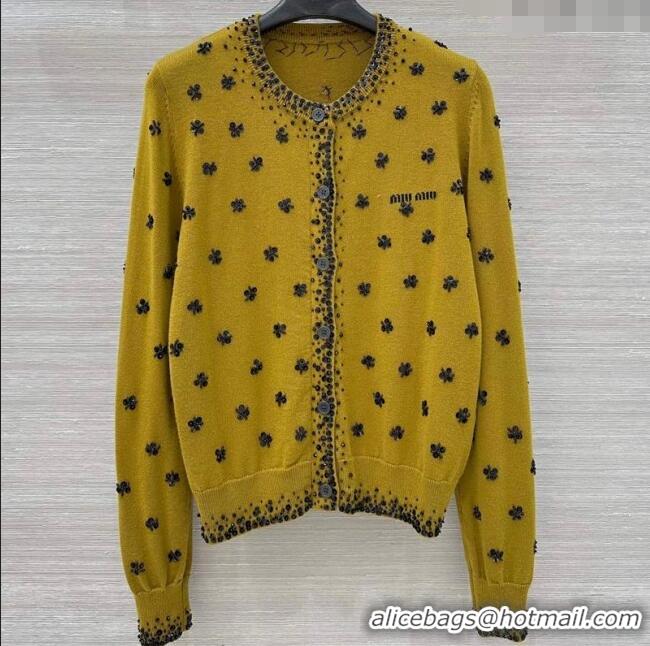Super Quality Miu Miu Wool Cardigan with Charm M110529 Yellow 2025