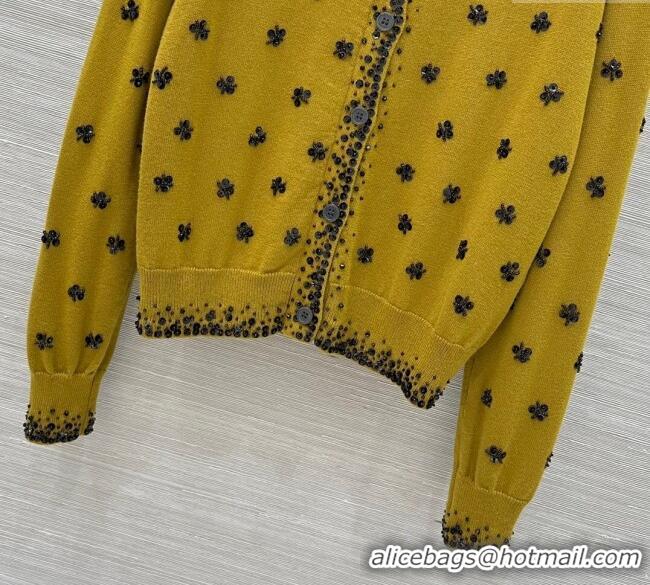 Super Quality Miu Miu Wool Cardigan with Charm M110529 Yellow 2025