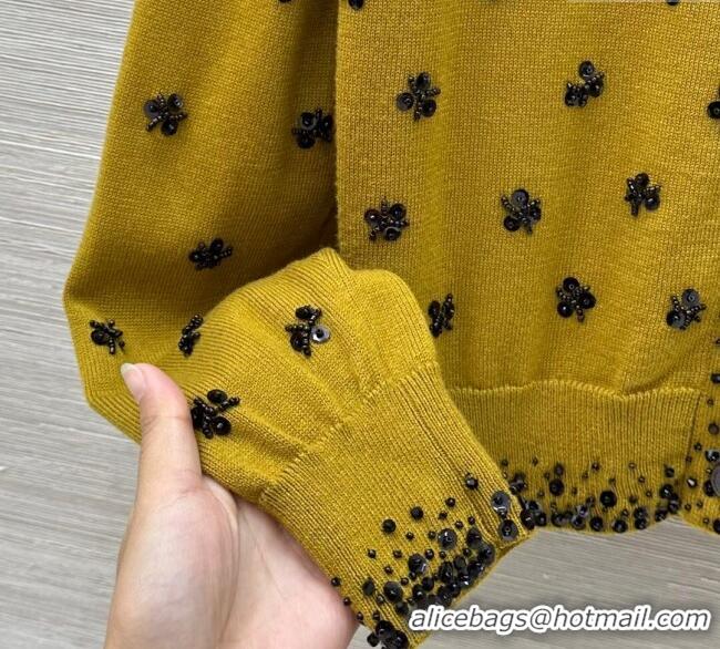 Super Quality Miu Miu Wool Cardigan with Charm M110529 Yellow 2025