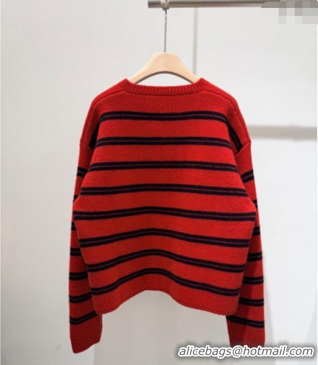 Luxury Cheap Miu Miu Wool Cashmere Striped Cardigan M110541 Red 2025