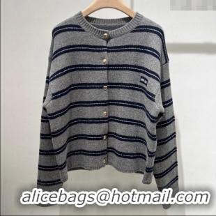 Top Quality Miu Miu Wool Cashmere Striped Cardigan M110541 Grey 2025