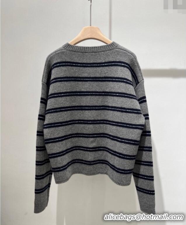 Top Quality Miu Miu Wool Cashmere Striped Cardigan M110541 Grey 2025