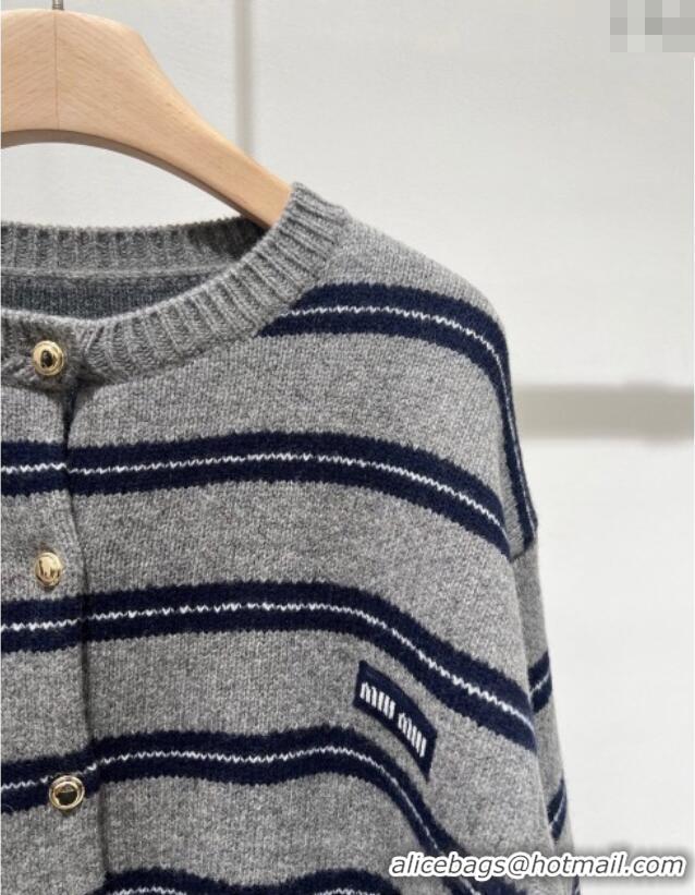 Top Quality Miu Miu Wool Cashmere Striped Cardigan M110541 Grey 2025