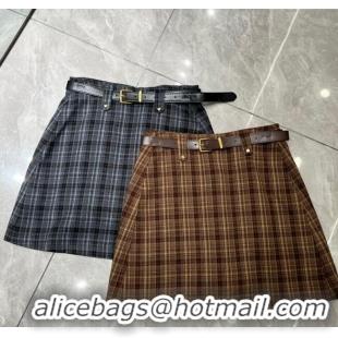 Buy Discount Miu Miu Plaid Mini Skirt MM111410 Grey/Coffee 2025