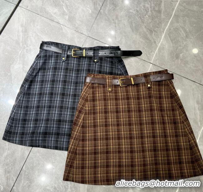 Buy Discount Miu Miu Plaid Mini Skirt MM111410 Grey/Coffee 2025
