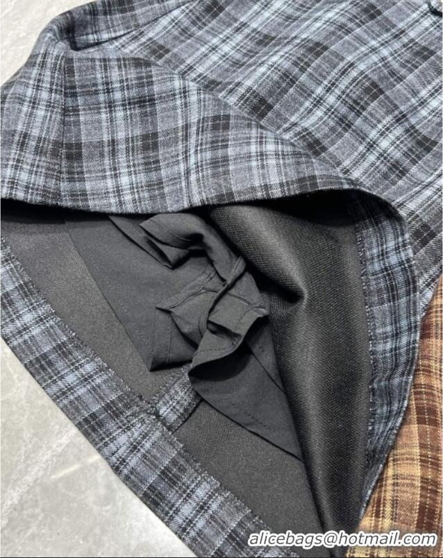 Buy Discount Miu Miu Plaid Mini Skirt MM111410 Grey/Coffee 2025