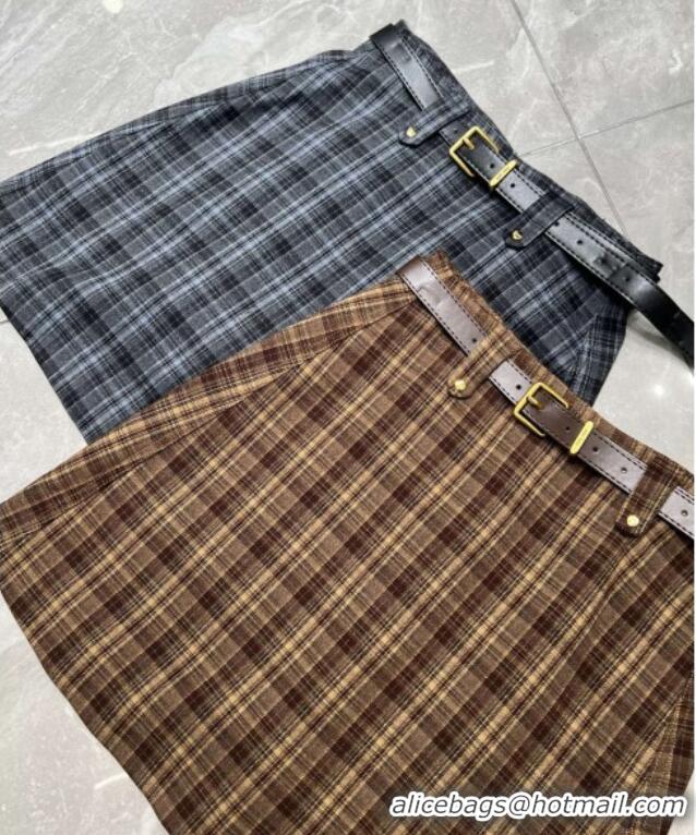 Buy Discount Miu Miu Plaid Mini Skirt MM111410 Grey/Coffee 2025