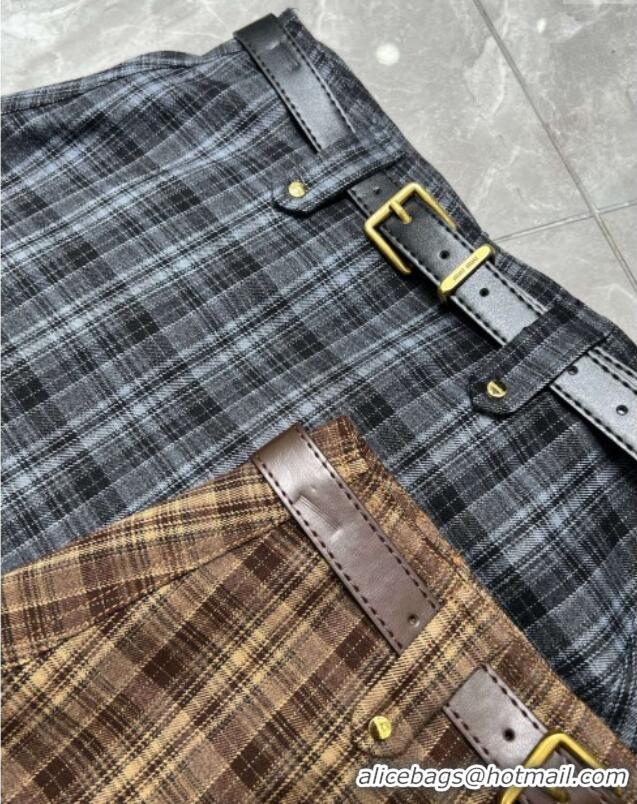 Buy Discount Miu Miu Plaid Mini Skirt MM111410 Grey/Coffee 2025