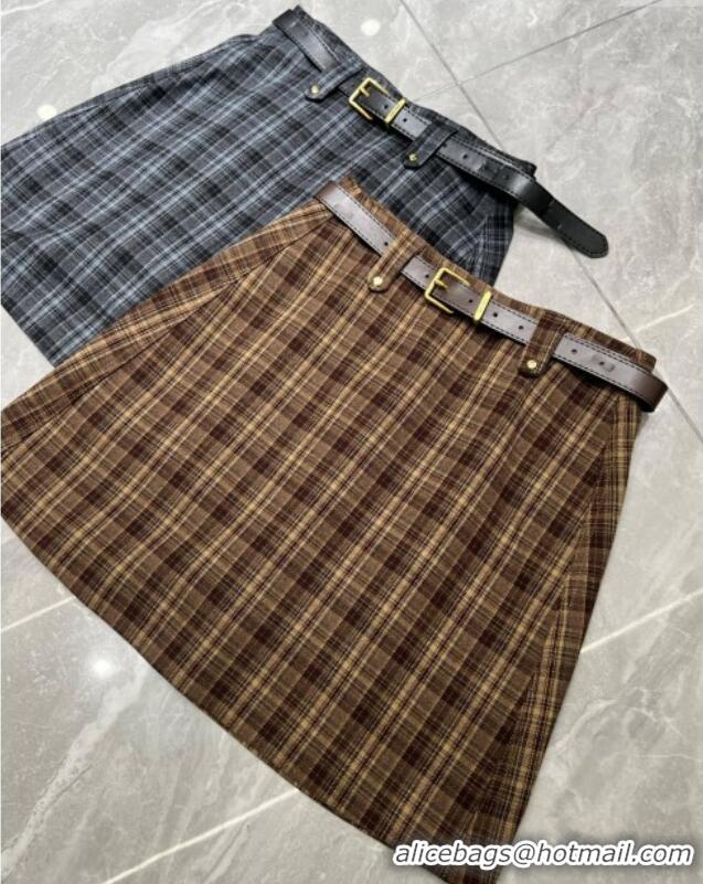 Buy Discount Miu Miu Plaid Mini Skirt MM111410 Grey/Coffee 2025