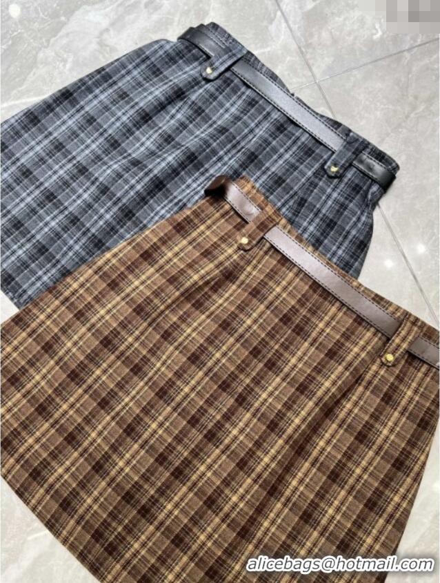 Buy Discount Miu Miu Plaid Mini Skirt MM111410 Grey/Coffee 2025