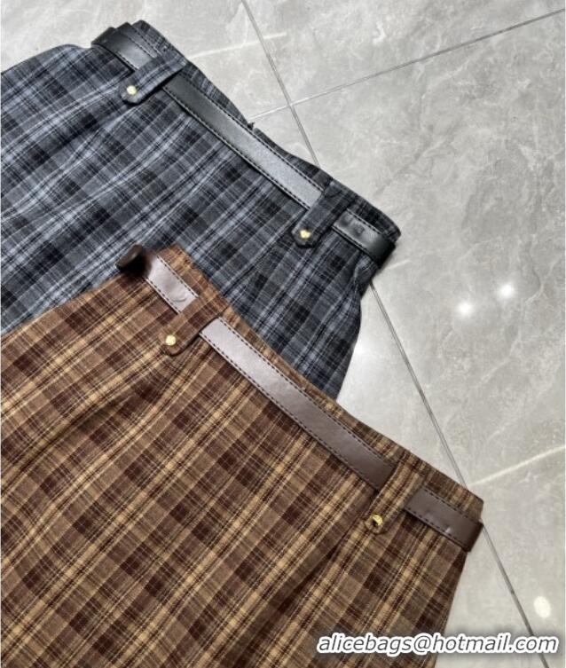 Buy Discount Miu Miu Plaid Mini Skirt MM111410 Grey/Coffee 2025