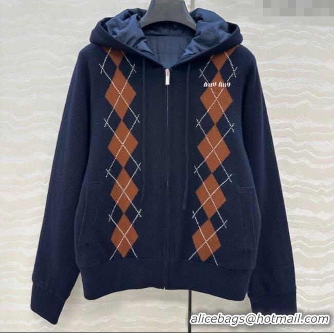 Big Discount Miu Miu Wool Blend Knit and Padded Jacket MM111419 Blue 2025