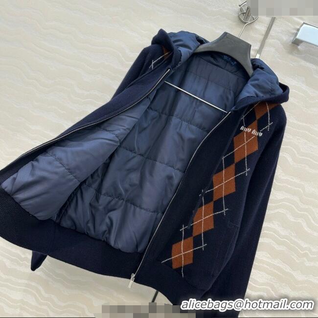 Big Discount Miu Miu Wool Blend Knit and Padded Jacket MM111419 Blue 2025