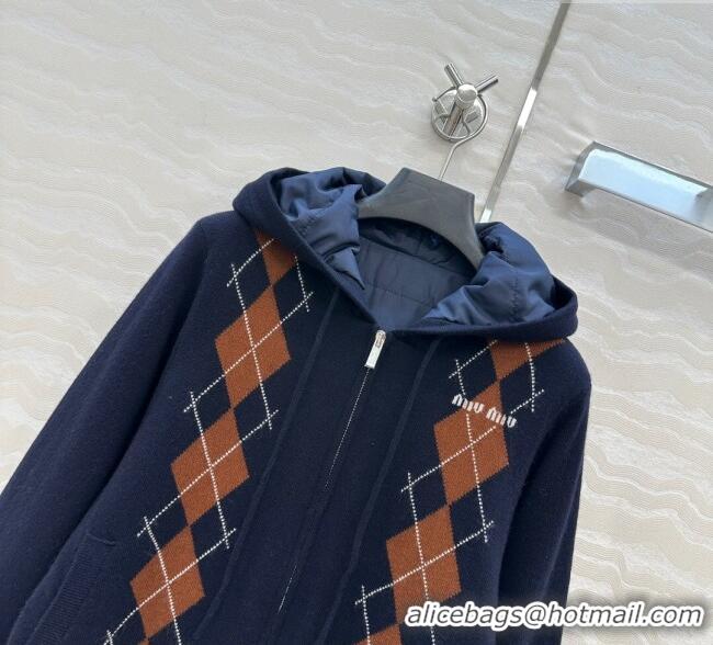 Big Discount Miu Miu Wool Blend Knit and Padded Jacket MM111419 Blue 2025